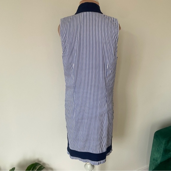 STS Woven Band Collar Split V-Neck Sleeveless Contrast Trim Tunic Shift Dress M - Picture 4 of 8